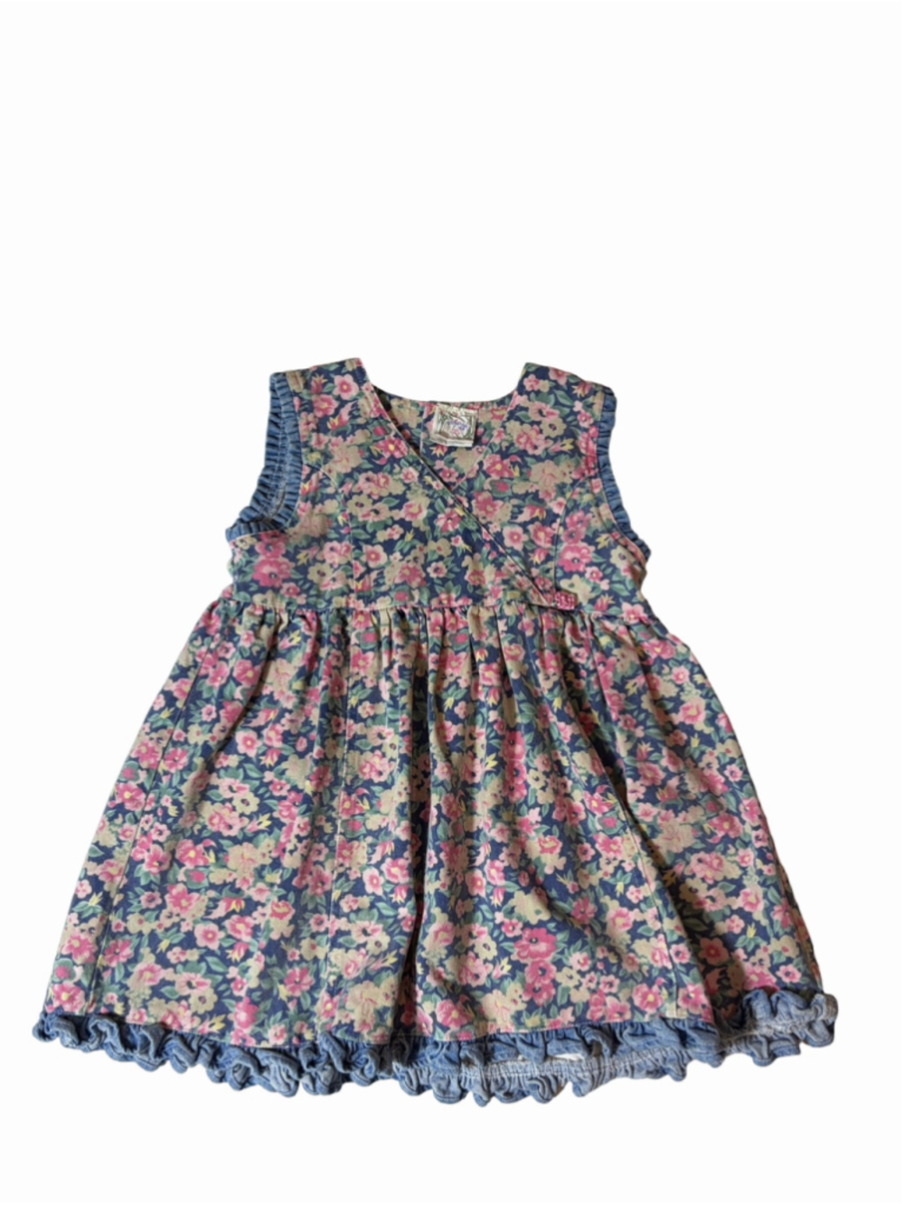 Vintage Eclipse Girls 6X Floral Denim Dress Ditsy Cottagecore Ruffle Hem